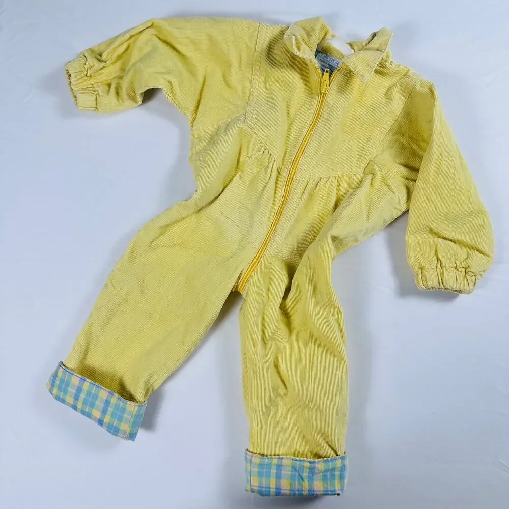 Vintage 1980s Team Sports 100% Cotton Thick Lined Corduroy Jumpsuit Sz 3 mo